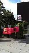 Banner and flags honouring the Kosovo Liberation Army