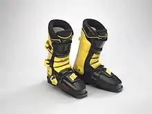 Two ski boots worn by Seba Johnson at the 1988 and/or 1992 Winter Olympics