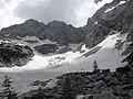 Snow fields beneath the glacier