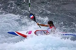 Émilie Fer, also from France, pictured winning the women's K-1 slalom