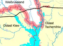 Transportation connection between Slavutych and  Pripyat (map is in German)