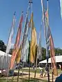 Prayer flags erected on the National Mall in front of the temple