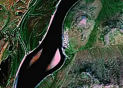 Satellite photograph of Snezhnoye on the eastern banks of the Anadyr River