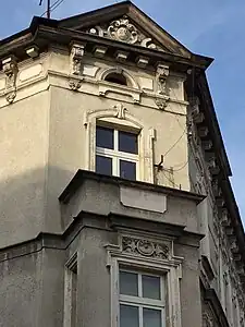 Detail of the corner bay window and its ornaments