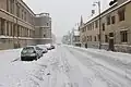 Looking south down St Aldate's in the snow, with Christ Church on the left.