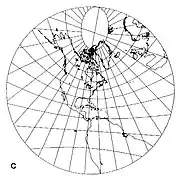 Fig 4. Gnomonic projection centered on latitude 40° north