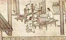 The cocoons are boiled and the silk is wound on spools.