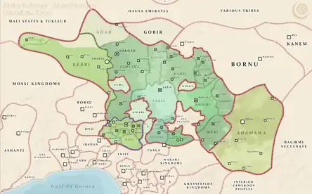 Map of the Sokoto Caliphate in 1870.