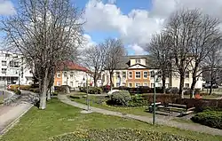 Main square with park and town hall