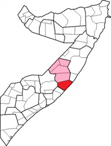 Location of El Dher District within the Galguduud region.