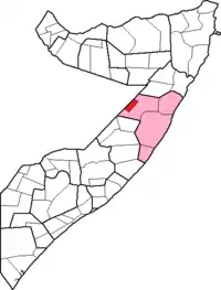 Location of Galdogob district within Mudug region