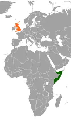 Map indicating locations of Somalia and United Kingdom