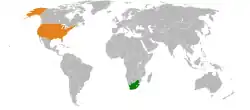 Map indicating locations of South Africa and USA