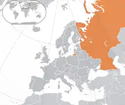 Map indicating locations of South Ossetia and Russia