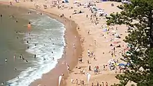 A photo of the patrolled swimming area in the southern section of Palm Beach in April 2021