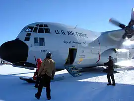 US Air Force transport aircraft on the Antarctic region