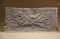 An immortal riding on a dragon, Dengzhou painted stone-relief [zh], Liu Song dynasty.