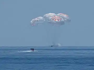 Crew Dragon Endeavour landing in the Gulf of Mexico on 2 August 2020.