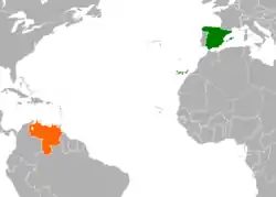 Map indicating locations of Spain and Venezuela