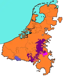 The Low Countries in 1560.   Habsburg Netherlands  Prince-Bishopric of Liège  Principality of Stavelot-Malmedy  Prince-Bishopric of Cambrésis