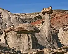 Balanced rocks atop the Sphinx in Bisti Badlands, Northwest New Mexico