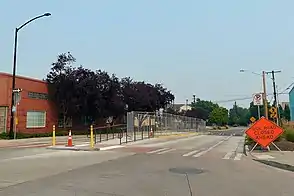 A center island bus rapid transit station platform under construction