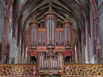 Close-up of the pipe organ