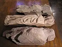 Medieval effigies. Top: thought to be Anthony de Lucy. Middle: Maud de Lucy. Bottom: possibly Robert de Harington.