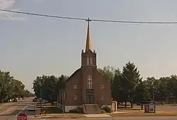 St. Frederick Catholic Church and a street in Verndale