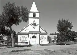 St. Stephen's Mission Church on the Wyoming Wind River Reservation features cultural designs by Arapaho artist Raphael Norse.