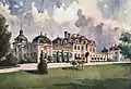 Watercolor depicting the Goetz Palace [pl] in Brzesko