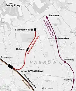 Map of the Stanmore branch line