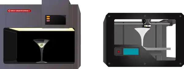 A Star Trek replicator in comparison with a contemporary 3D-Printer