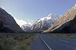 Mount Crosscut in view almost due north from State Highway 94 on its way towards Homer Tunnel from the east.