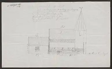 Drawing of the old stave church (before 1867)