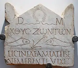 Image 65A 3rd century funerary stele is among the earliest Christian inscriptions, written in both Greek and Latin. (from Roman Empire)