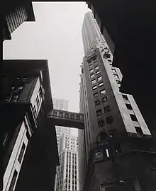 The former footbridge between 20 Exchange Place and 55 Wall Street, as seen from street level