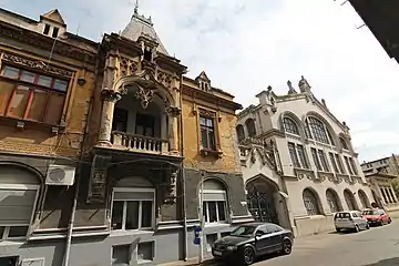 Gothic Revival - Hermann I.Rieber House (left) and carriage factory (right), Bucharest, by Siegfrid Kofczinsky, 1903