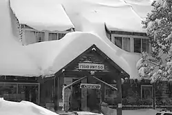 Strawberry Lodge after a winter storm, facing U.S. Route 50