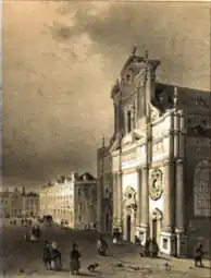 The old church's facade in 1846