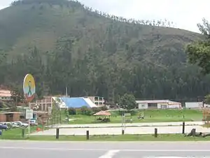 Football pitch and mountain