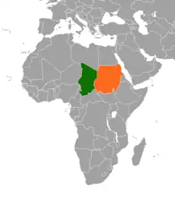 Map indicating locations of Chad and Sudan