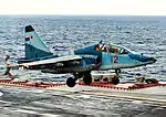 A Sukhoi Su-25UTG landing on board the aircraft carrier Admiral Kuznetsov