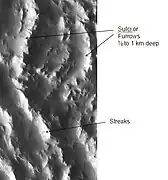 Sulci in Amazonis, as seen by THEMIS.  "Sulci" in Mars geography language means a furrow, like a furrow on a brain's surface.  This Sulci came from the basal scarp of Olympus Mons