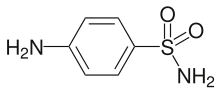 Sulfanilamide, a sulfonamide antibacterial, called a sulfa drug.