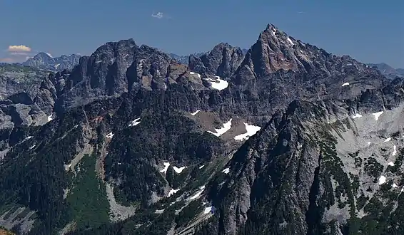 Little Big Chief left, Summit Chief right. West aspect from Big Snow Mountain