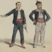 young man and bearded older man in early 19th century French sailor's clothes