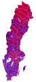 Votes by municipality as a scale from red/Left-wing bloc to blue/Centre-right bloc.