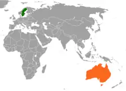 Map indicating locations of Sweden and Australia