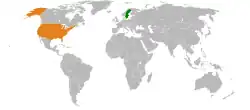 Map indicating locations of Sweden and USA